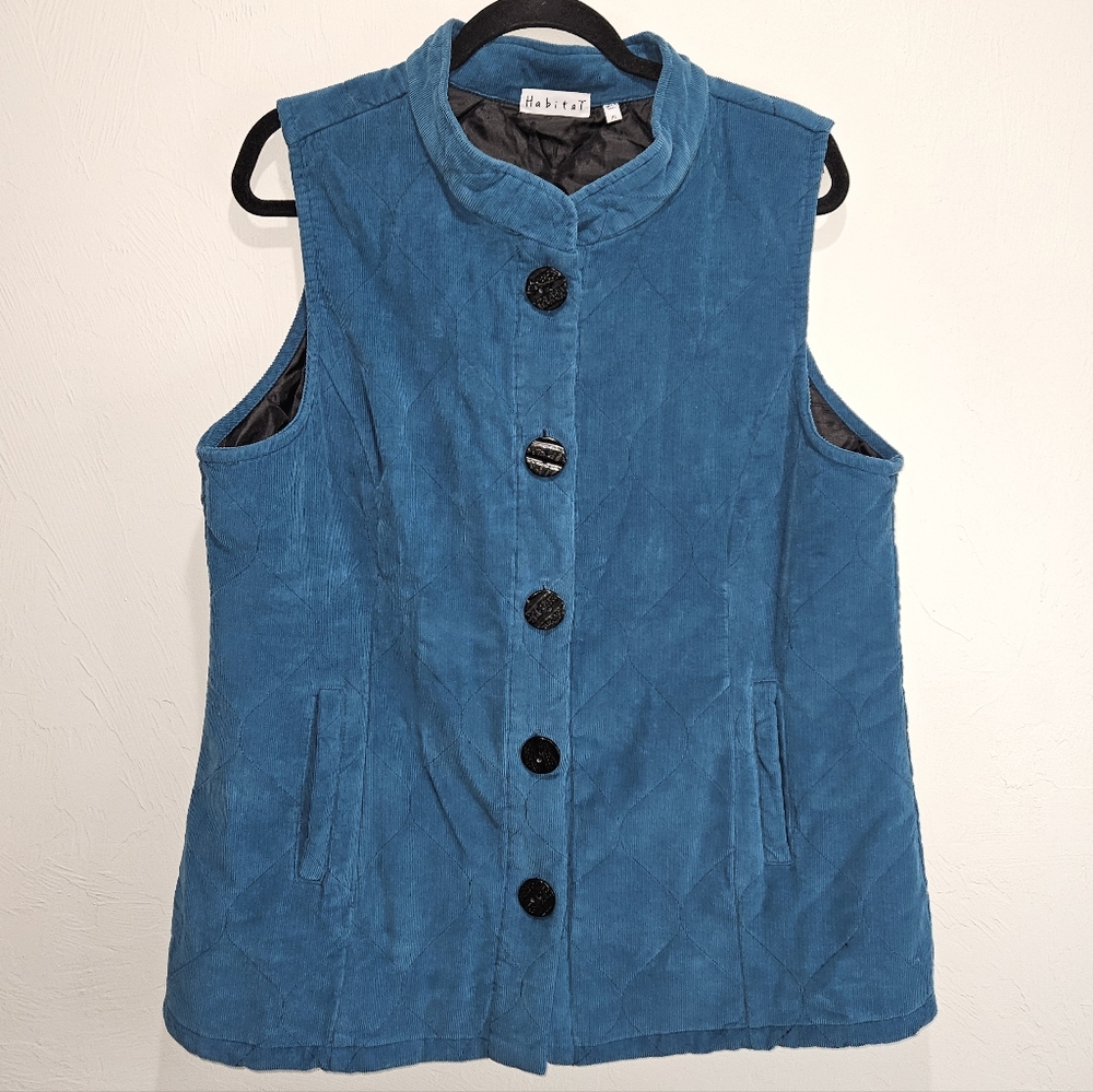 Habitat Vest Teal Quilted Corduroy Sleeveless Jacket Womens Size XL Extra Large - Picture 2 of 14